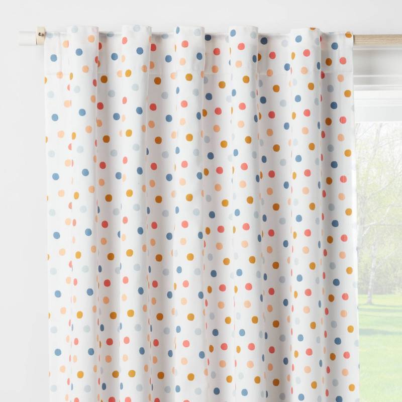 lot 13925 image: 42W x 95L Dot Kids Blackout Window Curtain Panel White - Pillowfort