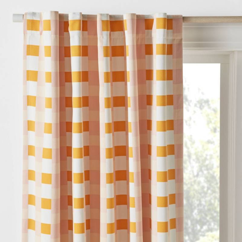 lot 32693 image: 42W x 84L Checkered Blackout Window Curtain Panel Pink - Pillowfort