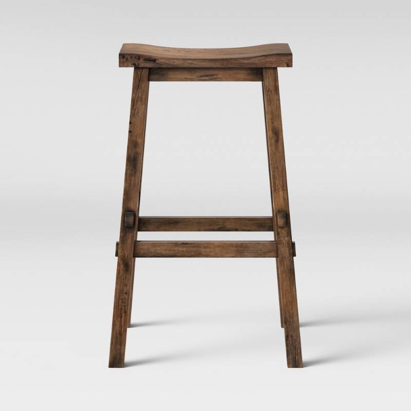 lot 30612 image: Halifax Farmhouse Wood Barstool Brown - Threshold Hardwood Frame, 29 Fixed Height, Square Legs - Retail $180