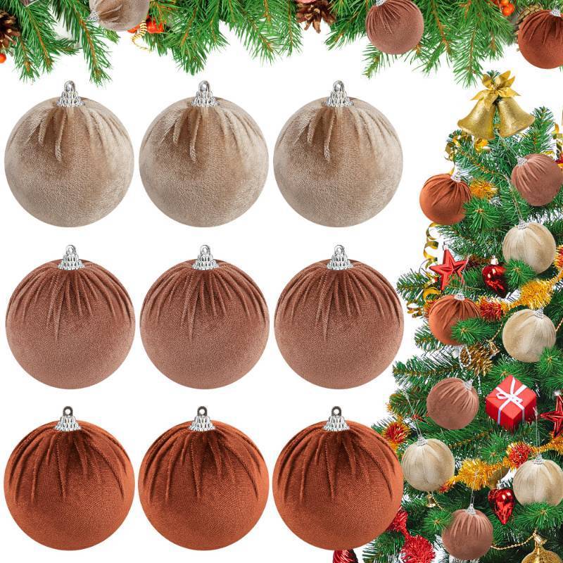 lot 32764 image: 9 Pcs Brown Velvet Christmas Balls 3.15