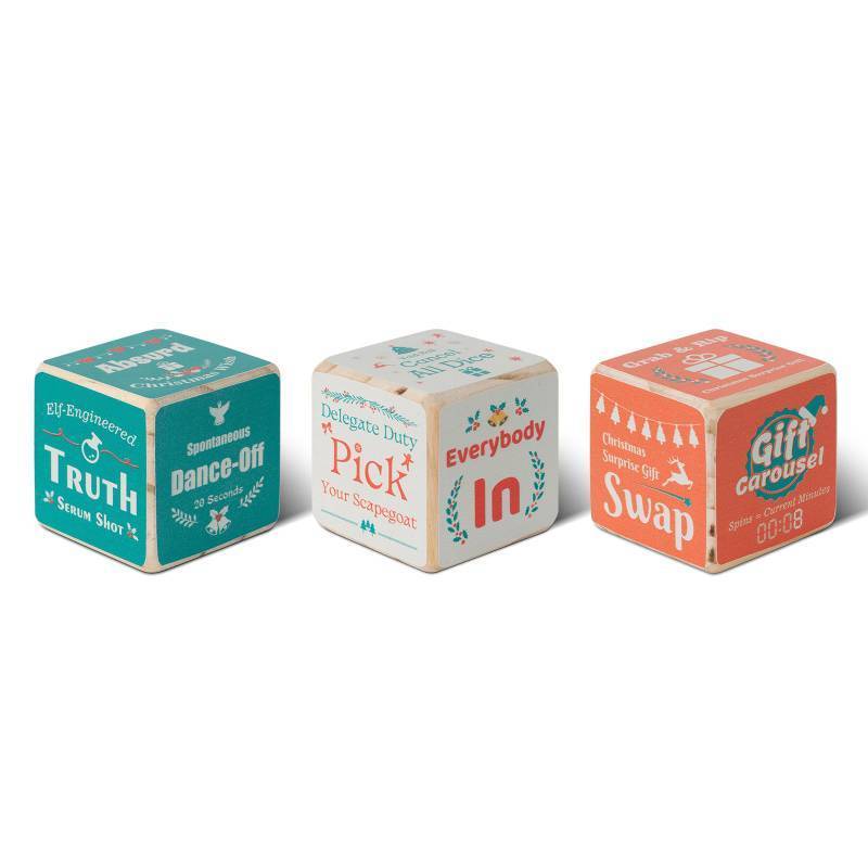 lot 32783 image: 2 Count of Easozoom Party Starter Dice, Amazing Colorful 2 x 2 INCHES Pine Wood Christmas White Elephant Activity Game, Fun Xmas Swap Gift Exchange Dice