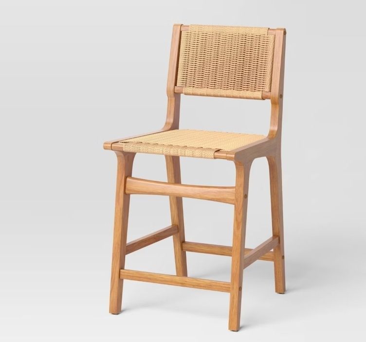 lot 30845 image: 24 Ceylon Woven Counter Height Barstool with Footrest Natural Wood - Threshold - Retail $360