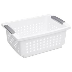 lot 15849 image: 2-Pack Sterilite Medium Stacking Basket Plastic, White (14.7510.75x6.25)