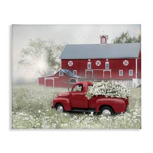 lot 15852 image: Stupell Industries Red Truck Floral Country Meadow, Canvas Art, Easy to Hang and Sturdy, Made in USA, by Lori Deiter (12.5x18.5)