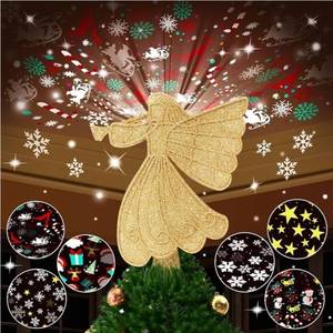 lot 33428 image: Christmas Tree Topper Lighted with 6 Projection Modes, Gold Christmas Angel Tree Topper Built-in LED Rotating Light, 3D Glitter Projector for Party Holiday Christmas Decoration Gifts