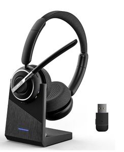 lot 33443 image: Levn Wireless Headset with Mic for Work, Bluetooth Headset with Noise Canceling Microphone with Dongle, Charging Base & Mic Mute, Wireless Headphones for Work from HomePCComputer