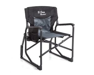 lot 35391 image: Seina Rocker, Outdoor Foldable Rocking Chair with Hard Armrests, Cup Holder and Side Pocket for Adults, Collapsible, Weight Capacity up to 300 lbs, Gray and Black