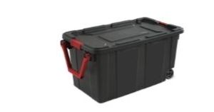 lot 35397 image: Sterilite Extra Large Storage Bin, 40 Gallon Wheeled Plastic Storage Container with Handle, Black, Pack of 2, Industrial