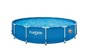 lot 35398 image: Funsicle 14ft Activity Above Ground Metal Frame Swimming Pool, Includes SkimmerPlus Pump, Round, Age 6 & up - Retail $188