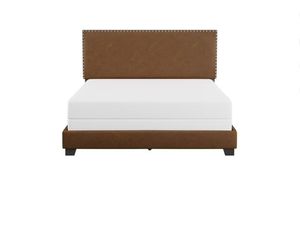 lot 35400 image: WILLOW SADDLE FAUX LEATHER BED, QUEEN - Retail $122