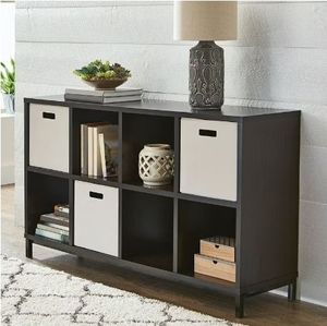 lot 35412 image: Better Homes & Gardens 8-Cube Organizer with Metal Base, Espresso (Missing screws) - Retail $97