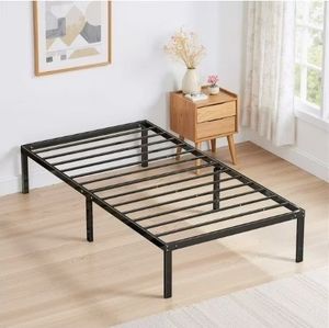 lot 35420 image: Twin Size 14 Height Metal Platform Bed Frame with Steel Slat Support, No Box Spring Required, Under-Bed Storage, Easy Assembly, Black - Retail $50