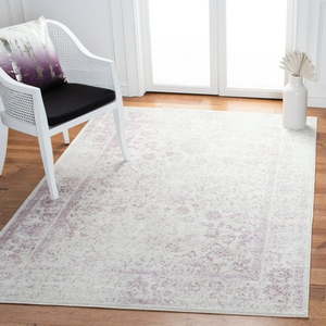 lot 35421 image: SAFAVIEH Adirondack Wyatt Traditional Distressed Area Rug IvoryLavender  6  x 6  Square - Transitional Modern Design  Ivory & Lavander  Ideal for Living Room  Bedroom  Dining Space - Retail $96