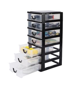 lot 33449 image: Small Plastic 7 Drawer Desktop Storage System, Mini Organizer Box, Storage Container (5X7X13), Black