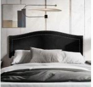 lot 35427 image: CraftPorch Velvet Nailhead Trim Upholstered Adjustable Headboard, Queen - Retail $85