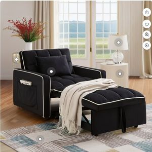 lot 35448 image: 3-in-1 Convertible Chair Bed, Sleeper Chair Lounge Chair Indoor, Modern Single Pull Out Couch for Living Room, Black Velvet - Retail $209