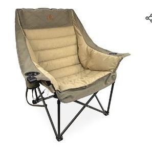 lot 35455 image: Black Sierra Deluxe Padded Camping Chair for Sports & Outdoors, Oversize XL Outdoor Folding Chair Supports 400 lbs, Heavy Duty Seat wDual Cup HoldersCarry Bag Perfect for RV, Tailgating, Glamping - Retail $90