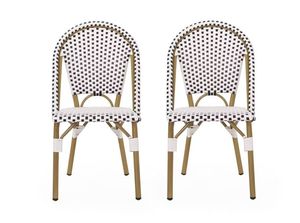 lot 35456 image: Elize Outdoor French Cafe Chairs (Set of 2) by Black  White  Bamboo Print Finish - Retail $165