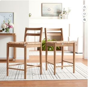 lot 35460 image: My Texas House Laurel Counter-height Dining Stools with Woven Seagrass Seat, Warm Brown, 2 Pack - Retail $178