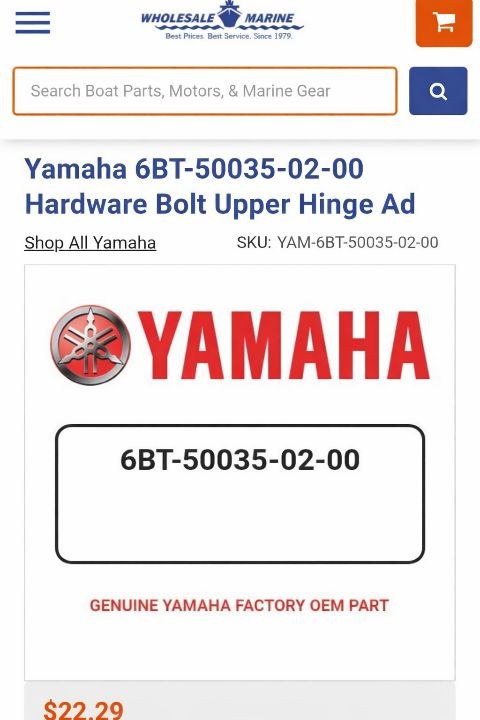 lot 15493 image: Yamaha 6BT-50035-02-00 Hardware Bolt