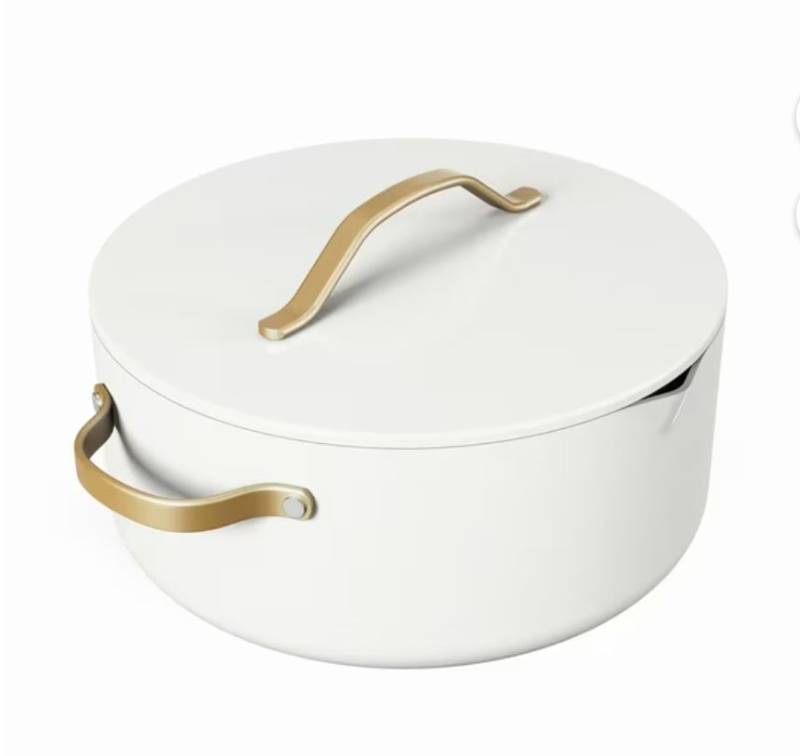 lot 15020 image: 8 Quart Ceramic Stock Pot with Strainer Lid  (See Pics)- Retail $50