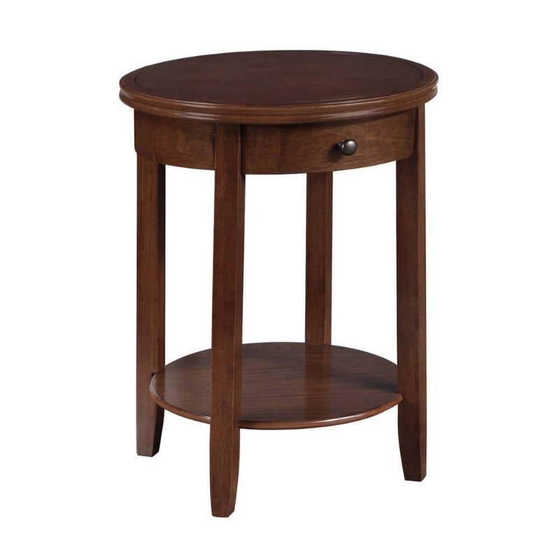 lot 30681 image: American Heritage Baldwin 18.25 in. W Espresso MDF Round 1 Drawer End Table with Shelf - Retail $147