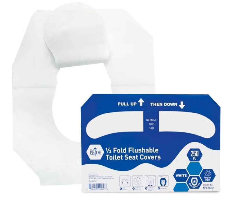 lot 32880 image: MED PRIDE Eco-Friendly Bathroom Protector Sheets - Septic Safe-Disposable Toilet Seat Covers Pack of 250 - Flushable Toilet Seat Covers For Travel & Public Restrooms- White half-fold liners