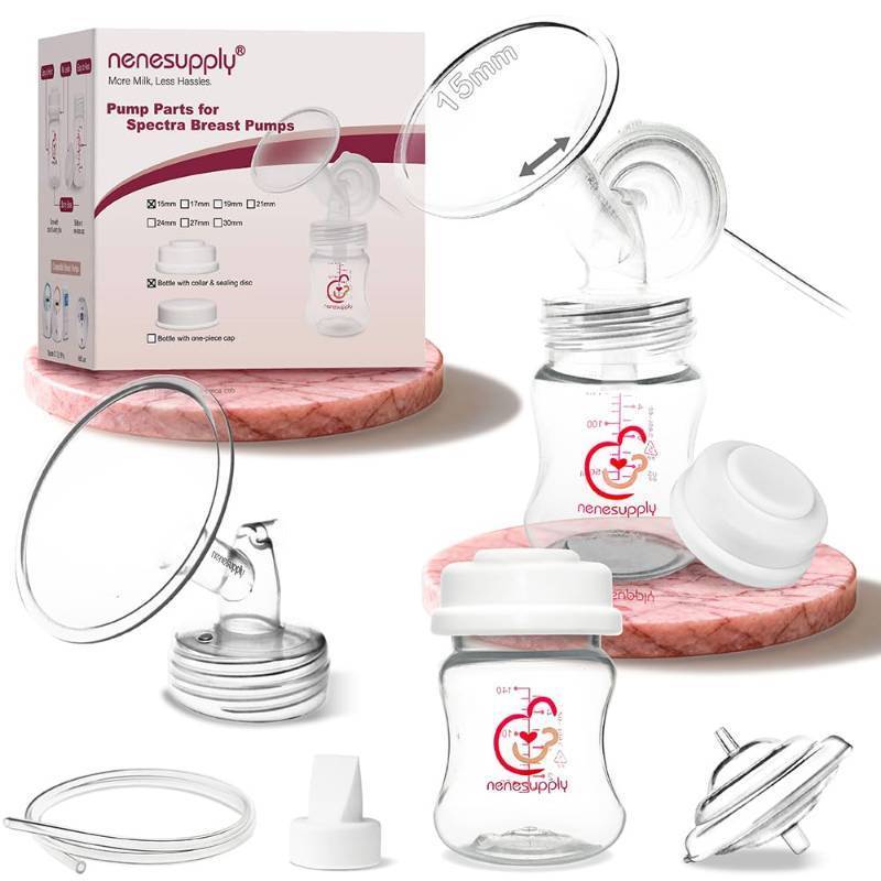 lot 32893 image: Nenesupply 15mm Pump Parts Compatible with Spectra S2 S1 9 Plus Breast Pump Replace Spectra Pump Parts and S2 Accessories Incl 15mm Flange Duckbill Valve Tubing Backflow Protector Bottle