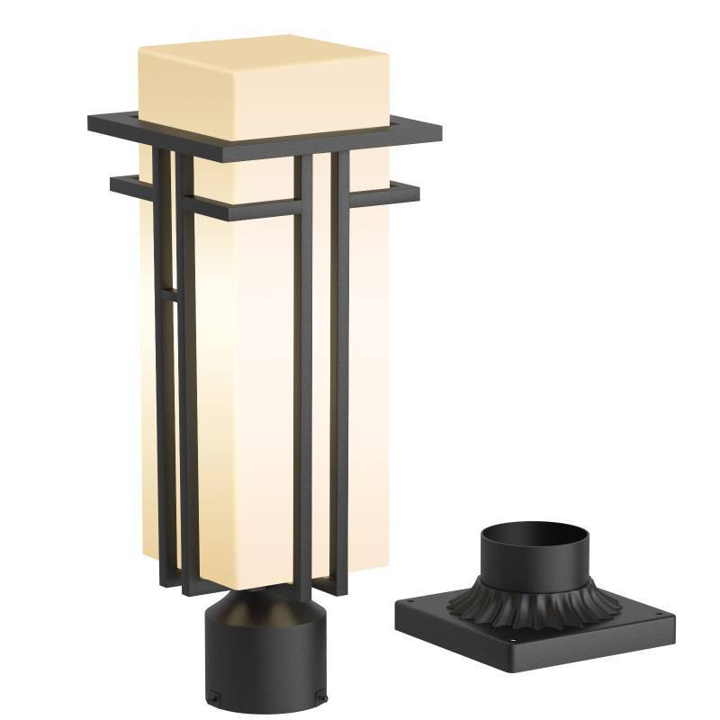 lot 15455 image: Yoenecea Outdoor Post Light Fixture - Aluminum Lamp Posts Outdoor Lighting, Outdoor Lightpost Lantern with 3-Inch Pier Mount Base Outside Pole Lighting for Porch Garnden (19.3H, 1 pc) - Retail $120