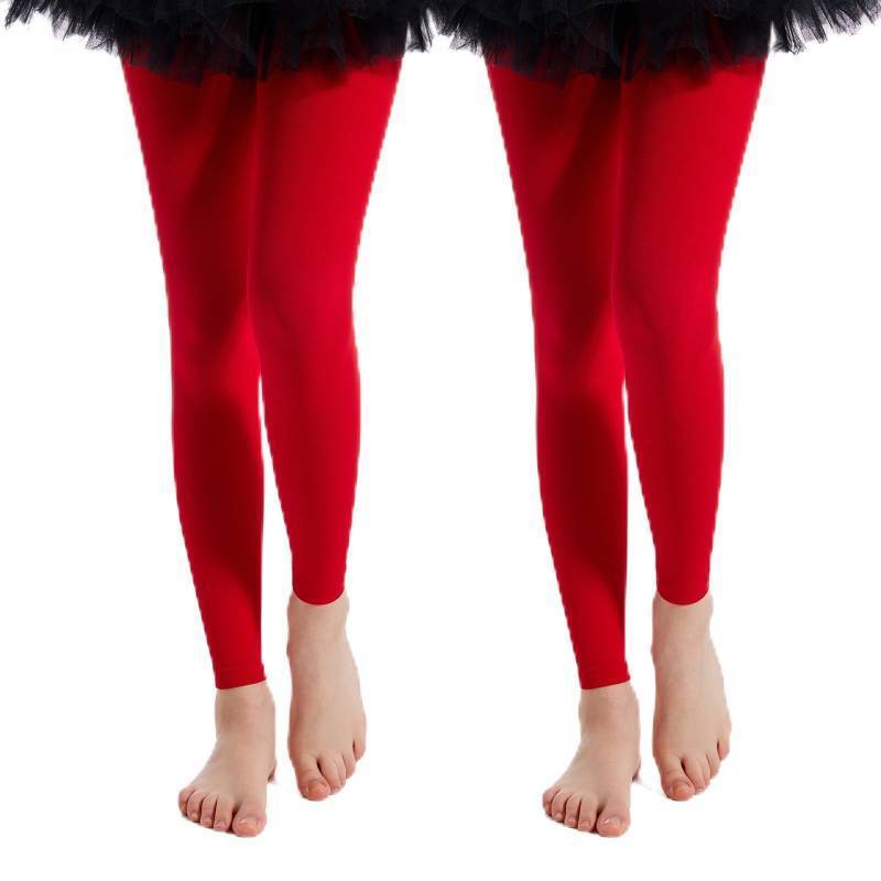 lot 32986 image: Frola Girls Opaque Footless Tights Ultra Soft Solid Colored Dance Tights(2-4 Years, 2Pairs -Red)