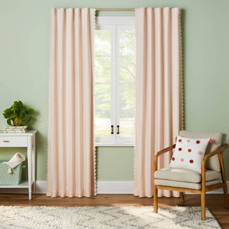 lot 33049 image: 42W x 84L Scallop Kids Blackout Window Curtain Panel Pink - Pillowfort    