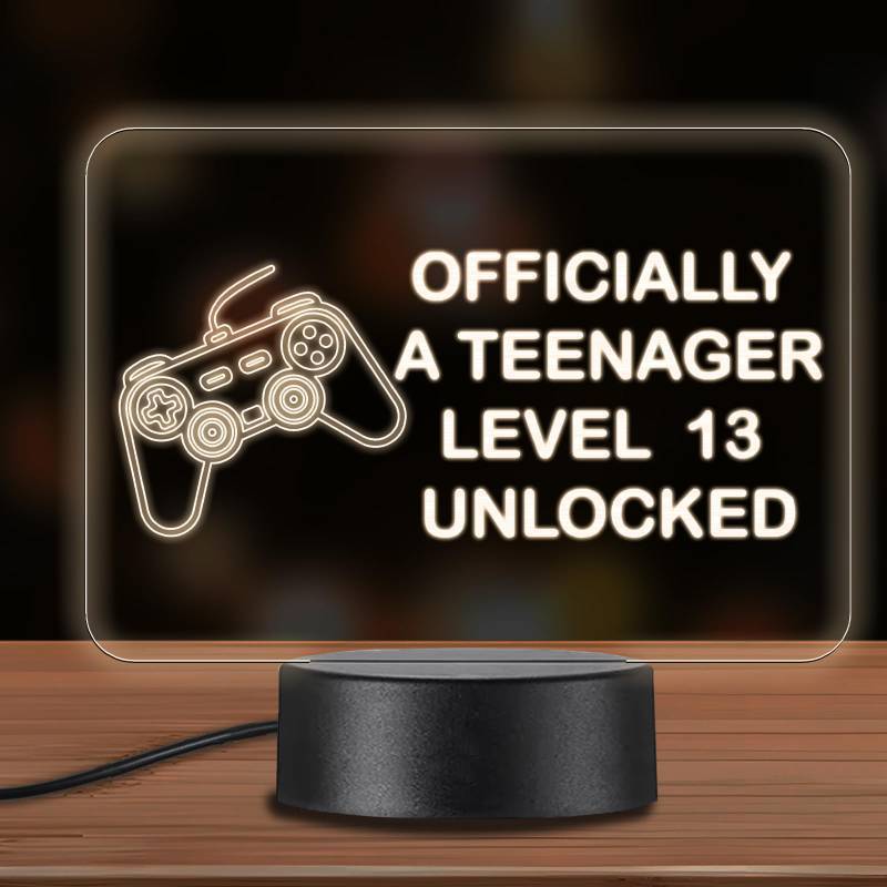lot 34119 image: Gift for Gamers Officially A Teenager Level 13 Unlocked 3D Game Controller Light Sign