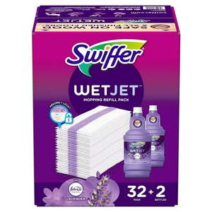 lot 15857 image: Swiffer WetJet Mopping Refill Pack, Lavender (32 Pads  2 Bottles)