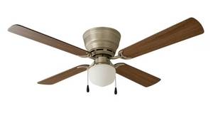 lot 15865 image: Mainstays 42 Hugger Indoor Ceiling Fan with Single Light, Satin Nickel, 4 Blades, LED Bulb