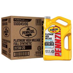 lot 15875 image: Pennzoil Platinum High Mileage Full Synthetic 5W-20 Motor Oil (5 Quart)