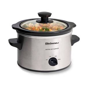 lot 15880 image: Elite Gourmet Mini Slow Cooker, 1.5qt. Stainless Steel