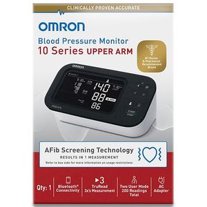 lot 33498 image: Omron 10 Series Upper Arm Blood Pressure Monitor with Afib Screening Technology Includes AC Adapter, Batteries, Instruction Manual, 2 Profiles - Retail $75