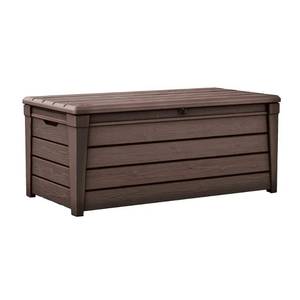 lot 35477 image: Keter Brightwood 120 Gallon Durable Resin Outdoor Deck Box Storage Organization  Brown - Retail $170