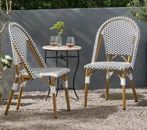 lot 14093 image: Elize Bamboo Print Finish Patterned Faux Rattan Outdoor Patio French Bistro Chair (2-Pack) - Retail $263