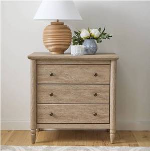 lot 33481 image: My Texas House Monroe 3 Drawer Nightstand with USB, Brushed Oak Finish