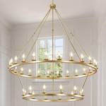 HermnJakk Gold Wagon Wheel Chandelier 2 Tier 53-Inch 36-Light, Extra Large Round Rustic Farmhouse Chandelier Metal Circle Chandeliers for Dining Room Living Room High Ceilings - Retail: $699
