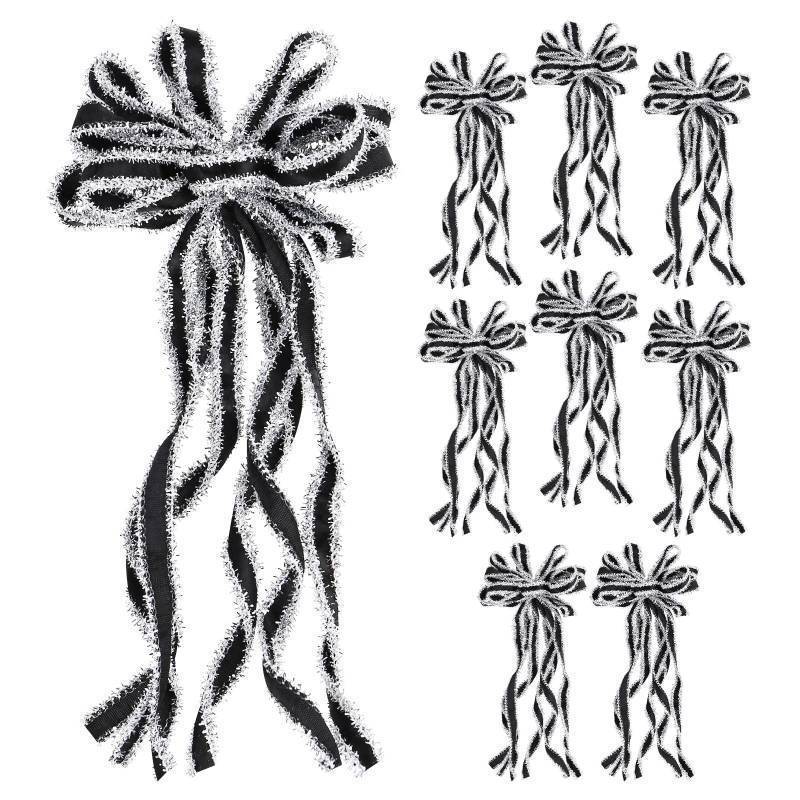 lot 31646 image: 8 Pcs BlackSilver Velvet Christmas Bows for Christmas Tree Decorations Door Wreath Garland Bow