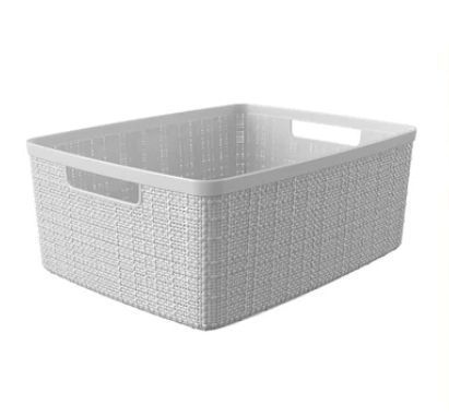 lot 6978 image: Pack of 6, Style Selections Medium White Plastic Stackable Basket