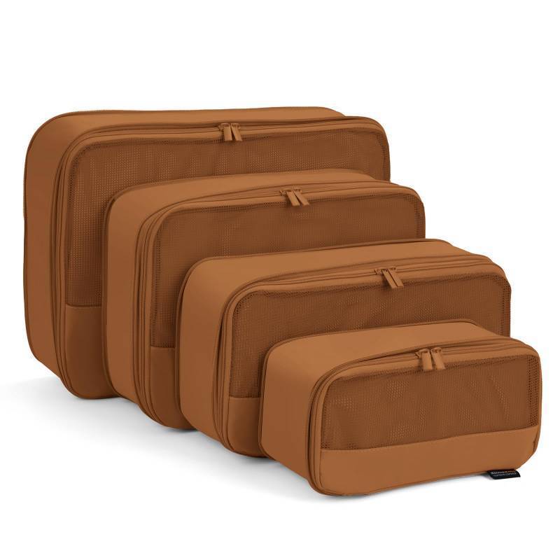 lot 7367 image: 4 Piece Compression Packing Cubes for Suitcases and Backpack, Lightweight Travel Organizers (Light Brown, 4 Pack)