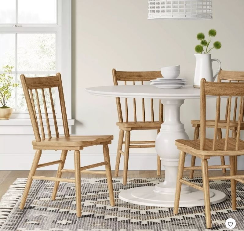 lot 30794 image: Set of 2 Hassell Wood Dining Chair Natural - Threshold Rubberwood Frame, Farmhouse Style, Spot Clean - Retail $180