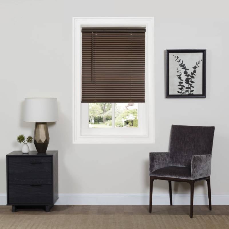 lot 4354 image: Cordless Room Darkening Mini Blind - 32 Inch Width, 64 Inch Length, 1 Slat Size - Mahogany - Cordless GII Deluxe Sundown Horizontal Windows Blinds for Interior by Achim Home Decor