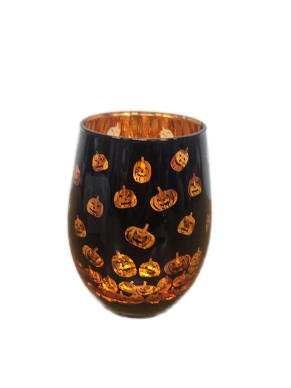 lot 10530 image: Halloween Pumpkin Pattern Glass Candle HolderWine Glass