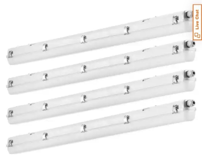 lot 6409 image: 4FT. 4-Pack Vapor Tight Light 60-Watt 7400 Lumens Vapor Proof Light Fixture Waterproof Integrated LED Wraparound Light - Retail $138