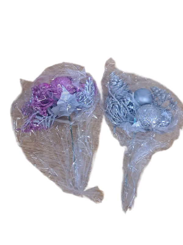 lot 13504 image: 2 Pcs Christmas Artificial Flowers Sparkling Christmas Pinecone & Bauble