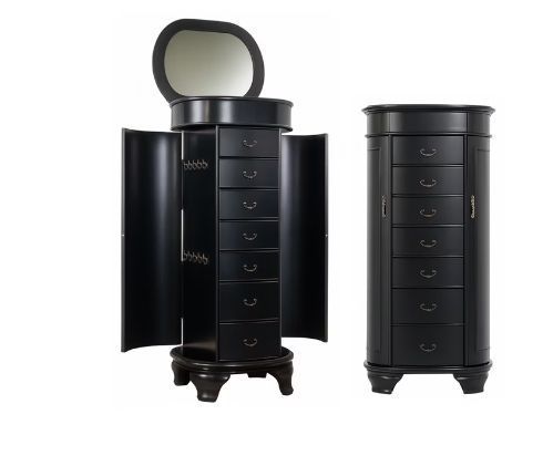 lot 30104 image: Hives and Honey Daley Oval Free Standing Wood Jewelry Armoire, Black - Retail $318
